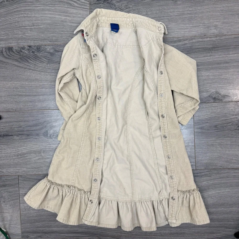 OshKosh Pearl Snap Floral Embroidered Beige Corduroy Dress Girls Size 4 Y2K‎